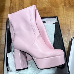 Elegant Pink Platform Heeled Boots